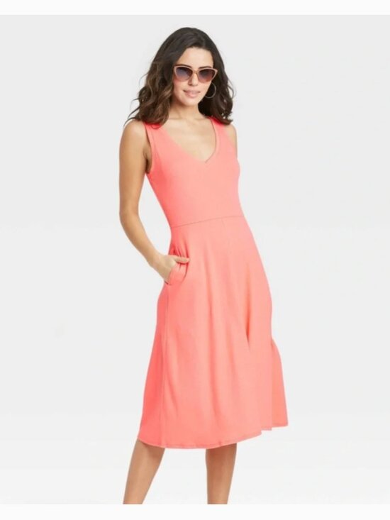 a new day Dresses & Skirts - A New Day Women's Sleeveless Rib Knit Ballet Midi Dress Dark Peach Size Medium